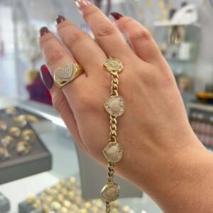 set pulsera + anillo corazón con zirconias oro 14k